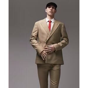 TOPMAN Men's Super Skinny Double Breasted Suit Jacket 36R Tan Dark Stone NWT